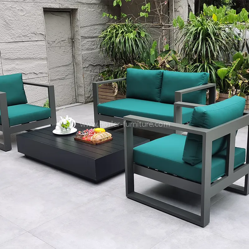 Schwarzes Aluminiumgrün wasserdichte Stoff Terrasse Gartensofa