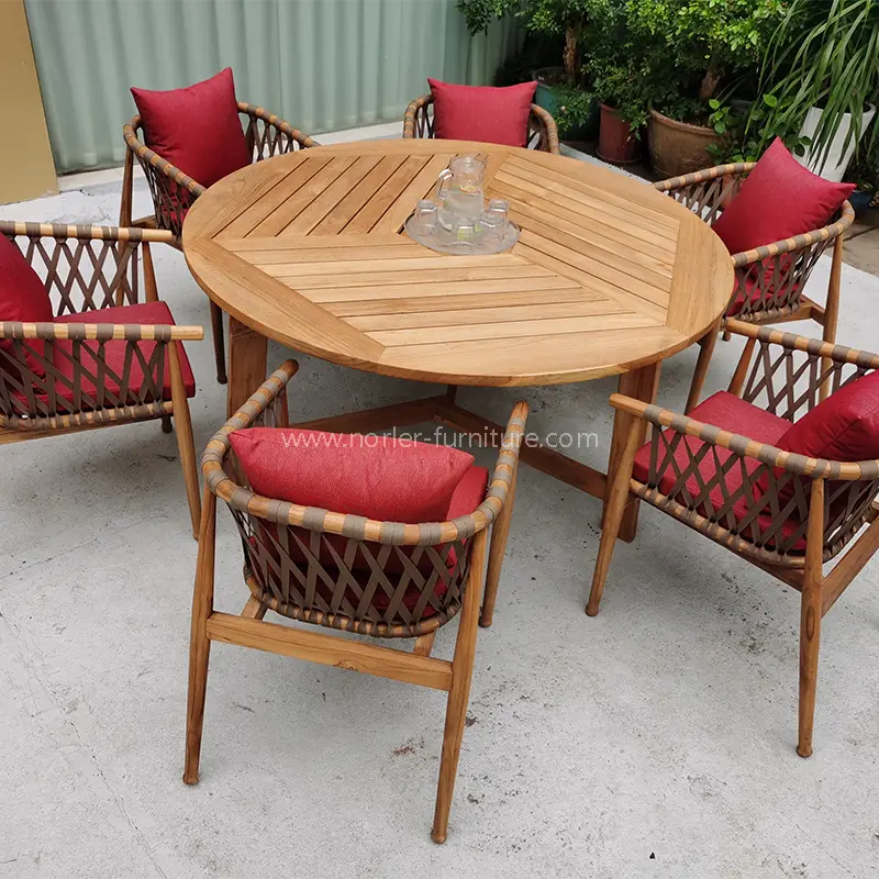 High-End Outdoor Teak-Holzrahmen gewebter Gürtel Esset Set