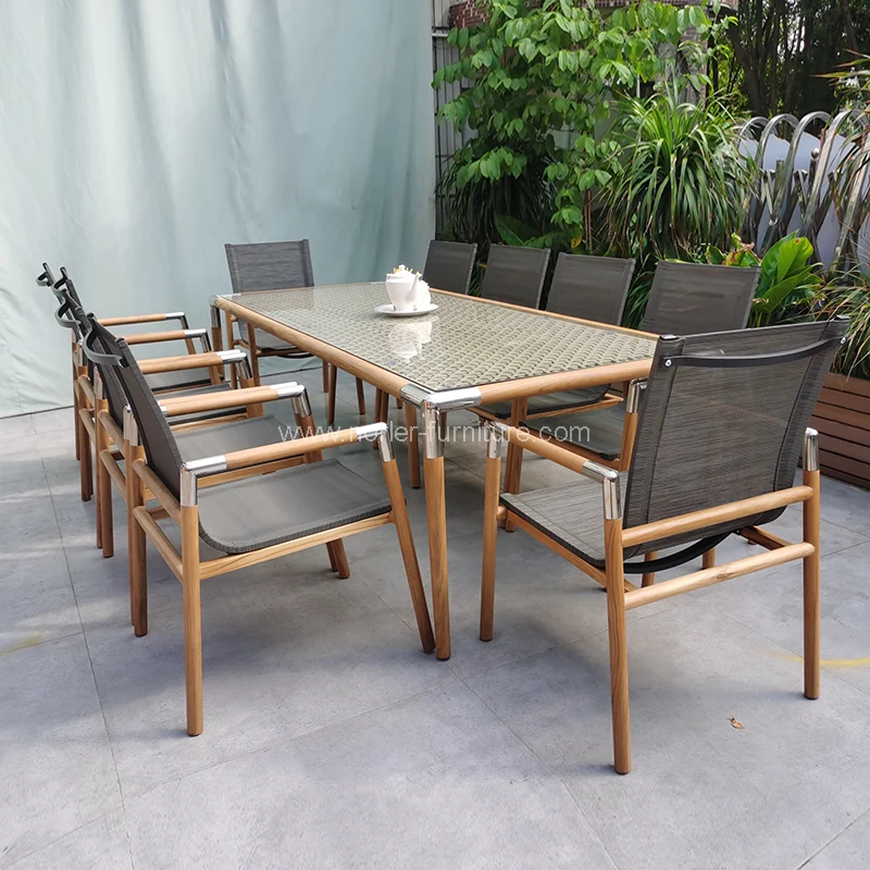 Moderne Aluminium -Textilene -Mesh -Ess -Set im Freien im Freien