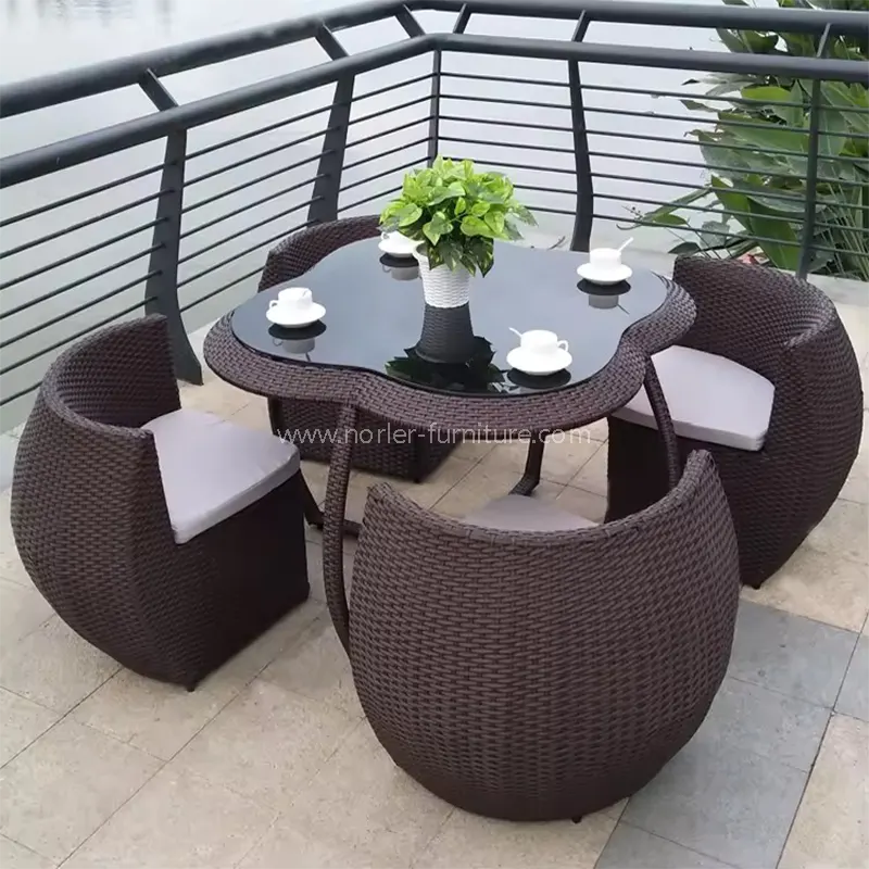 Outdoor Balkon Rattan Round Ess -Set -Möbel