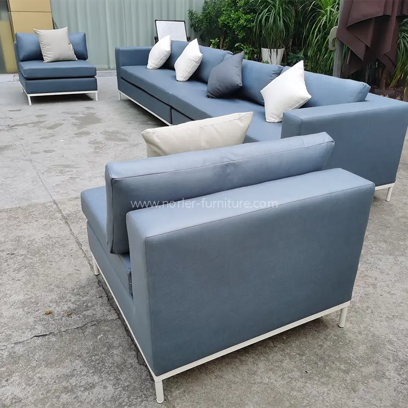 Außen wasserdichte blaue Leder -Aluminium -Legierungs -Rahmensofa